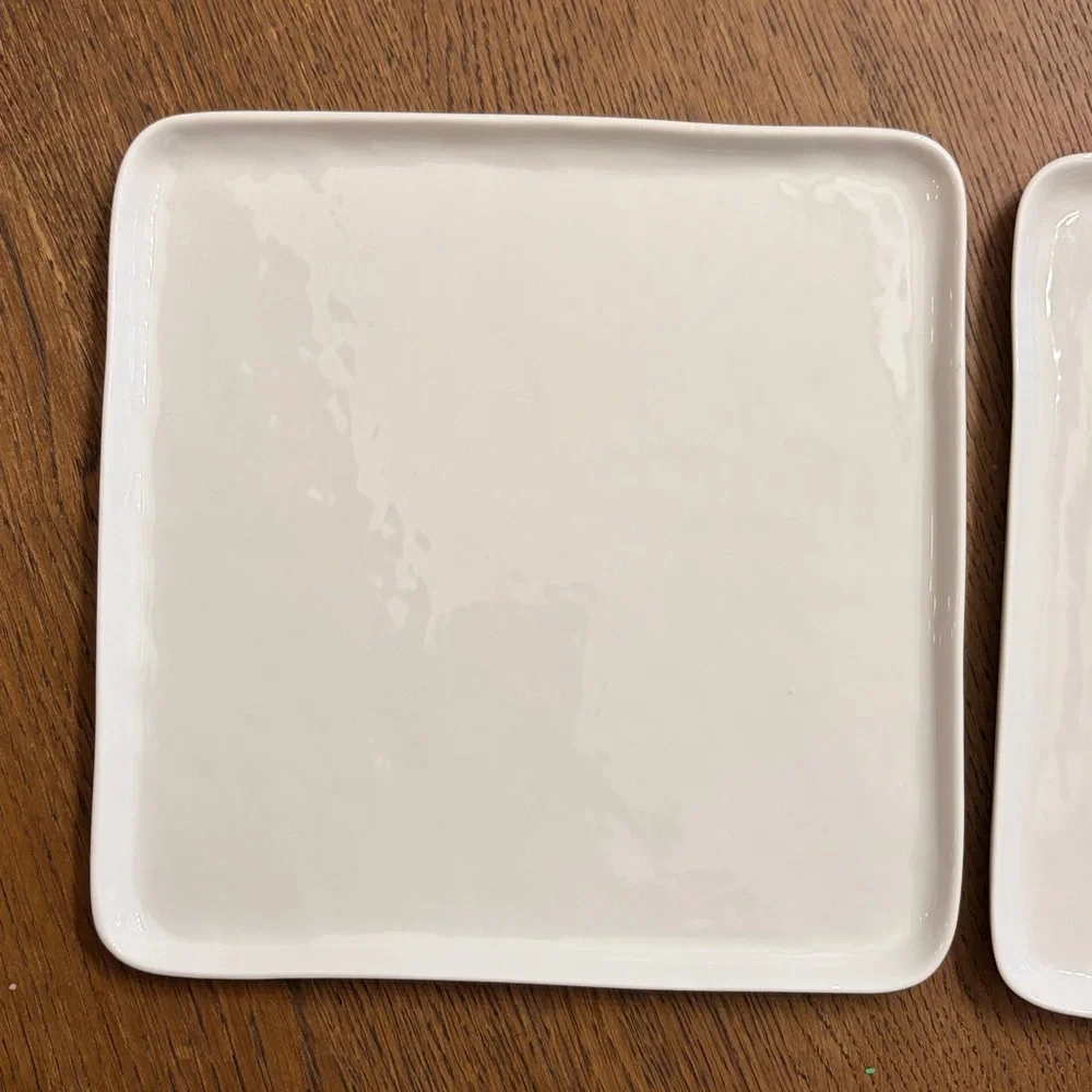 2 Dinner Plates Crate & Barrel Mercer White Square Porcelain Dinner Plates